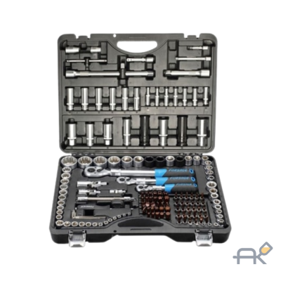 Набор инструмента 150+6пр.1/43/81/2(6-гр.)(4-36мм. 3/8:10-19мм 12гр.. 1/2:27.30.32.36-12гр.)+(биты 5/16:М6.8.10.12.14. гибкий удлинитель 1 (F-41501-5)